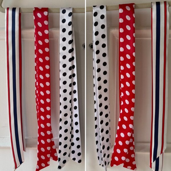 Polka Dot Slim Silk Scarf 34in White Black Retro Coquette Pinup Style No23 - Picture 8 of 8